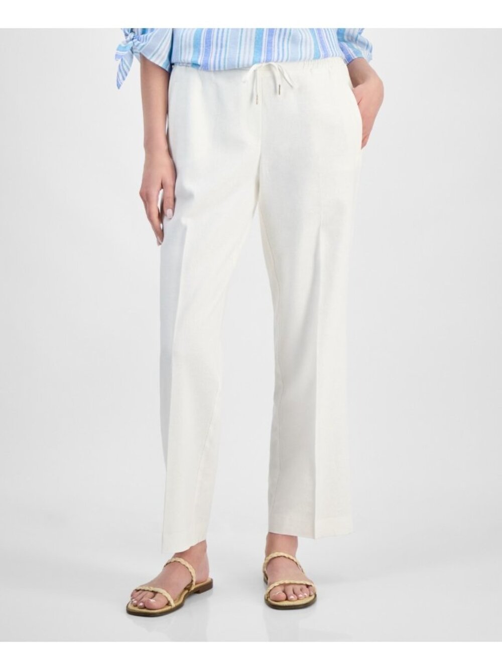 Jones New York Women's Pull-On Wide-Leg linen Pants White Size XL $90 SALE